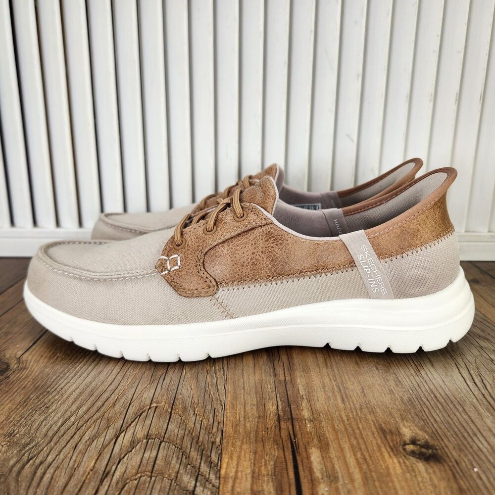 Skechers Slip-Ins On-The-Go Flex Palmilla Boat Shoes Women's 9 Taupe Hands Free - Picture 3 of 11